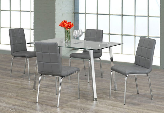 (5065- 1762 GREY- 5)- GLASS- DINING TABLE- WITH 4 CHAIRS