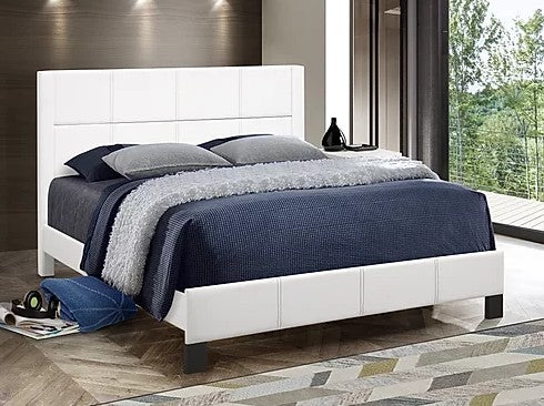TWIN (SINGLE) SIZE- (5351 WHITE)- LEATHER BED FRAME- WITH SLATS- OUT OF STOCK UNTIL AUGUST 31, 2024