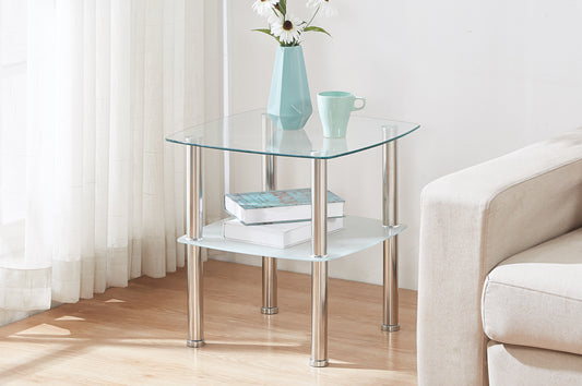 (5610 CHROME)- GLASS- ACCENT SIDE TABLE- INVENTORY CLEARANCE