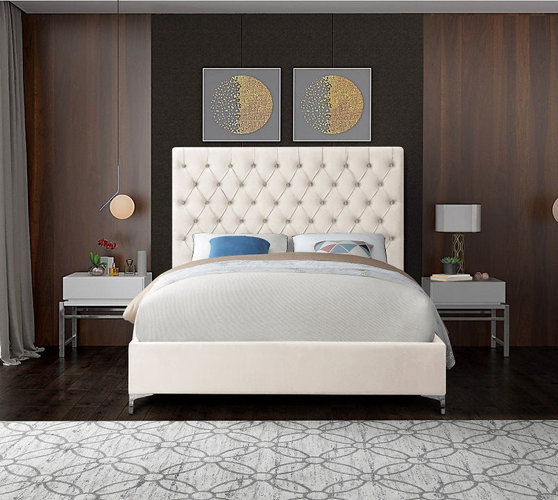 KING SIZE- (5642 CREAM)- VELVET FABRIC BED FRAME- WITH SLATS