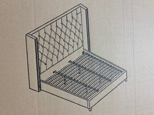 KING SIZE- (5899 BLACK)- FABRIC- BUTTON TUFTED- BED FRAME- WITH SLATS