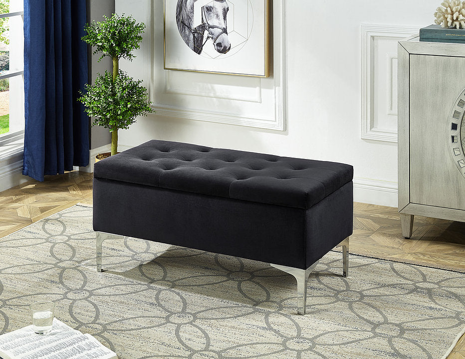 (6256 BLACK)- VELVET FABRIC STORAGE BENCH