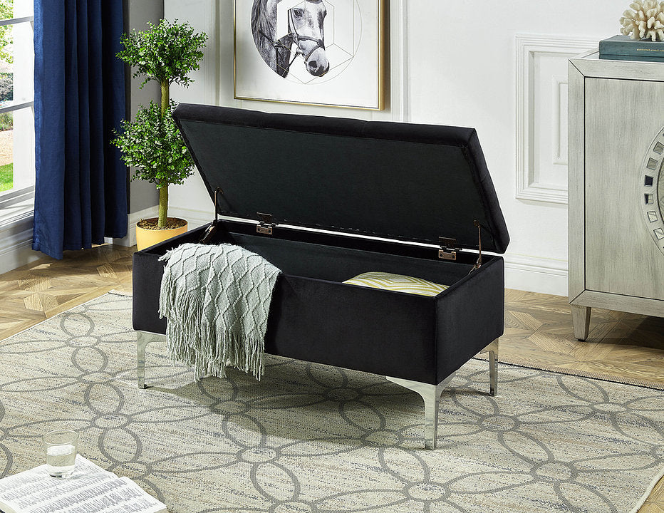 6256 BLACK)- VELVET FABRIC STORAGE BENCH – MySleep Furniture