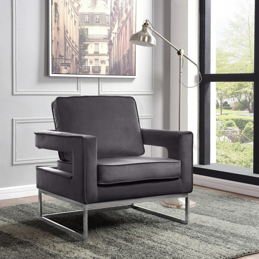 (6850 GREY)- VELVET FABRIC ACCENT CHAIR