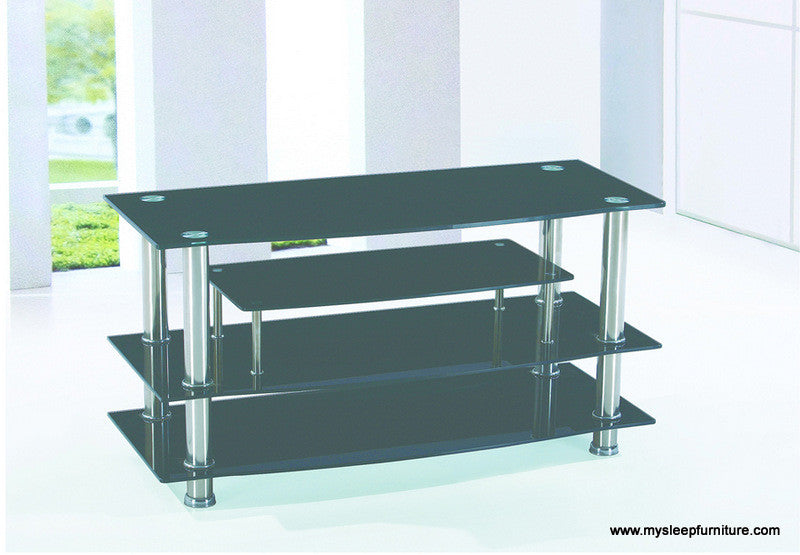 (700 BLACK)- 41" LONG- GLASS TV STAND- SALE PRICE UNTIL JULY 30, 2024