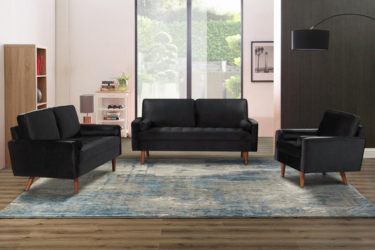 (7020 BLACK SLC)- VELVET FABRIC- SOFA- WITH LOVESEAT AND CHAIR