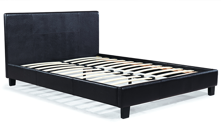 KING SIZE- (713 BLACK)- LEATHER- BED FRAME- WITH SLATS