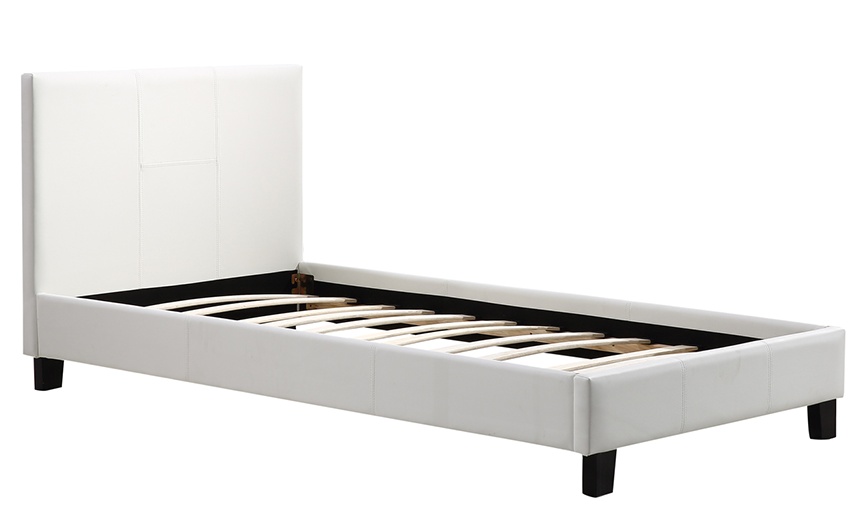 DOUBLE (FULL) SIZE- (713 WHITE)- LEATHER- BED FRAME- WITH SLATS