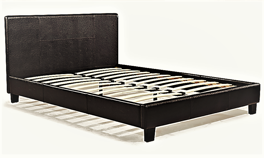 KING SIZE- (713 BROWN)- LEATHER- BED FRAME- WITH SLATS