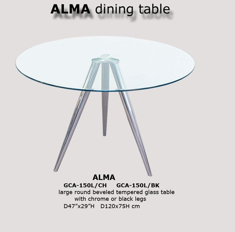 ALMA LARGE CHROME)- ROUND- GLASS- DINING TABLE – MySleep Furniture