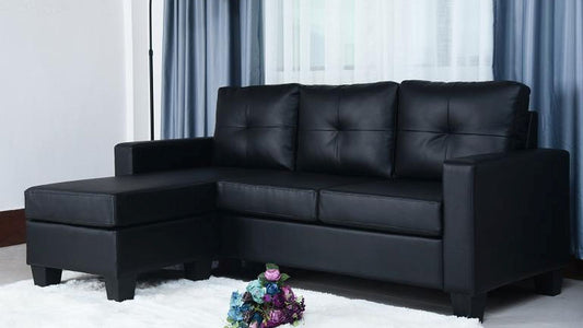 (ANNA BLACK)- REVERSIBLE- LEATHER SECTIONAL SOFA