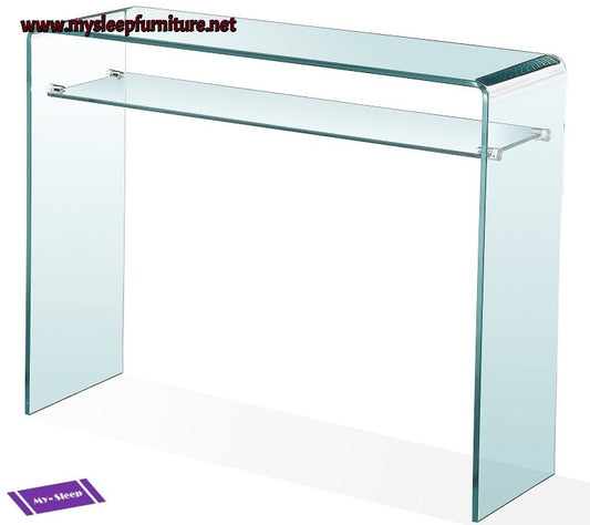 BENT GLASS- CONSOLE TABLE- WITH SHELF