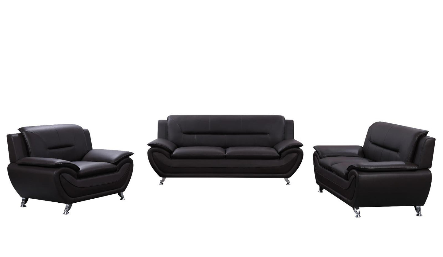 (BRUNO BLACK)- LEATHER SOFA + LOVESEAT + CHAIR