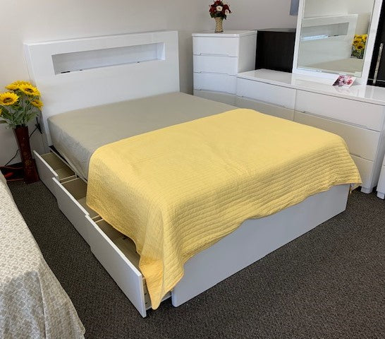 TWIN (SINGLE) SIZE- (EYES WHITE- 1) - WOOD BED FRAME - WITH 3 DRAWERS ON SIDE - WITH LIGHTS- TEXT OR WHATSAPP 416 319 8851 FOR STOCK AVAILABILITY BEFORE PAYING