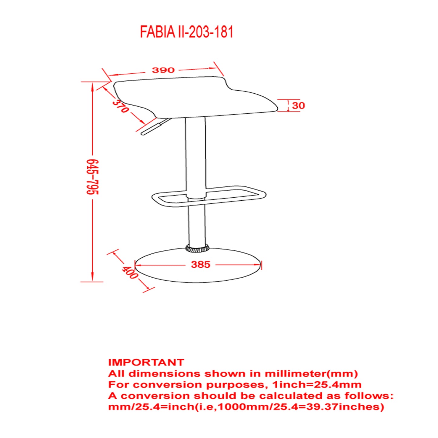 (FABIA DISCO GREY)- FABRIC ADJUSTABLE BAR STOOL- INVENTORY CLEARANCE