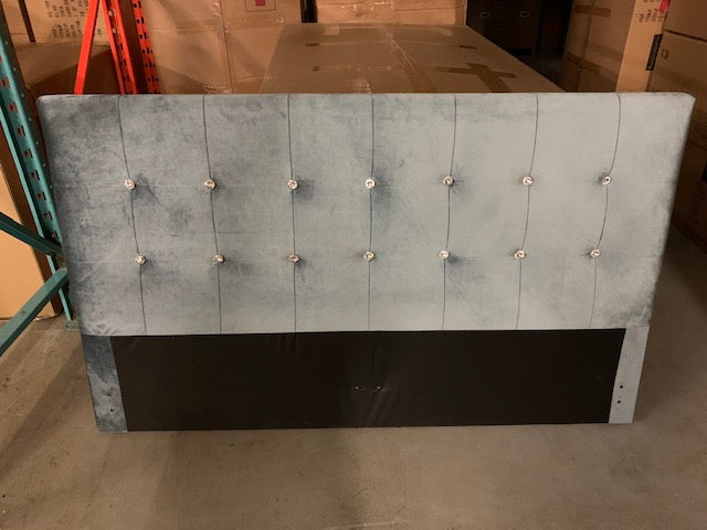 QUEEN SIZE- (GLARE GREY)- VELVET FABRIC- CRYSTAL TUFTED- BED FRAME- WITH SLATS