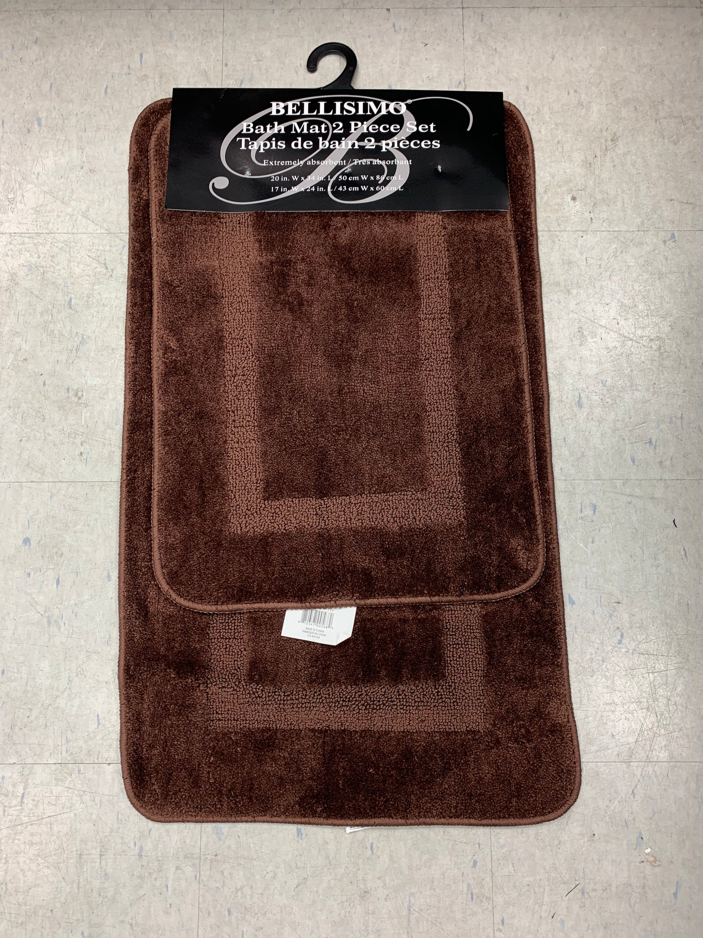 (BELLISIMO CHOCOLATE BROWN)- 2 PC.- BATH MAT SET
