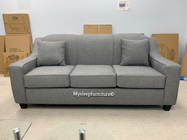 (4000 TIGHT BACK MEDIUM GREY SLC)- FABRIC- CANADIAN MADE SOFA + LOVESEAT + CHAIR- (DELIVERY AFTER 3 WEEKS)