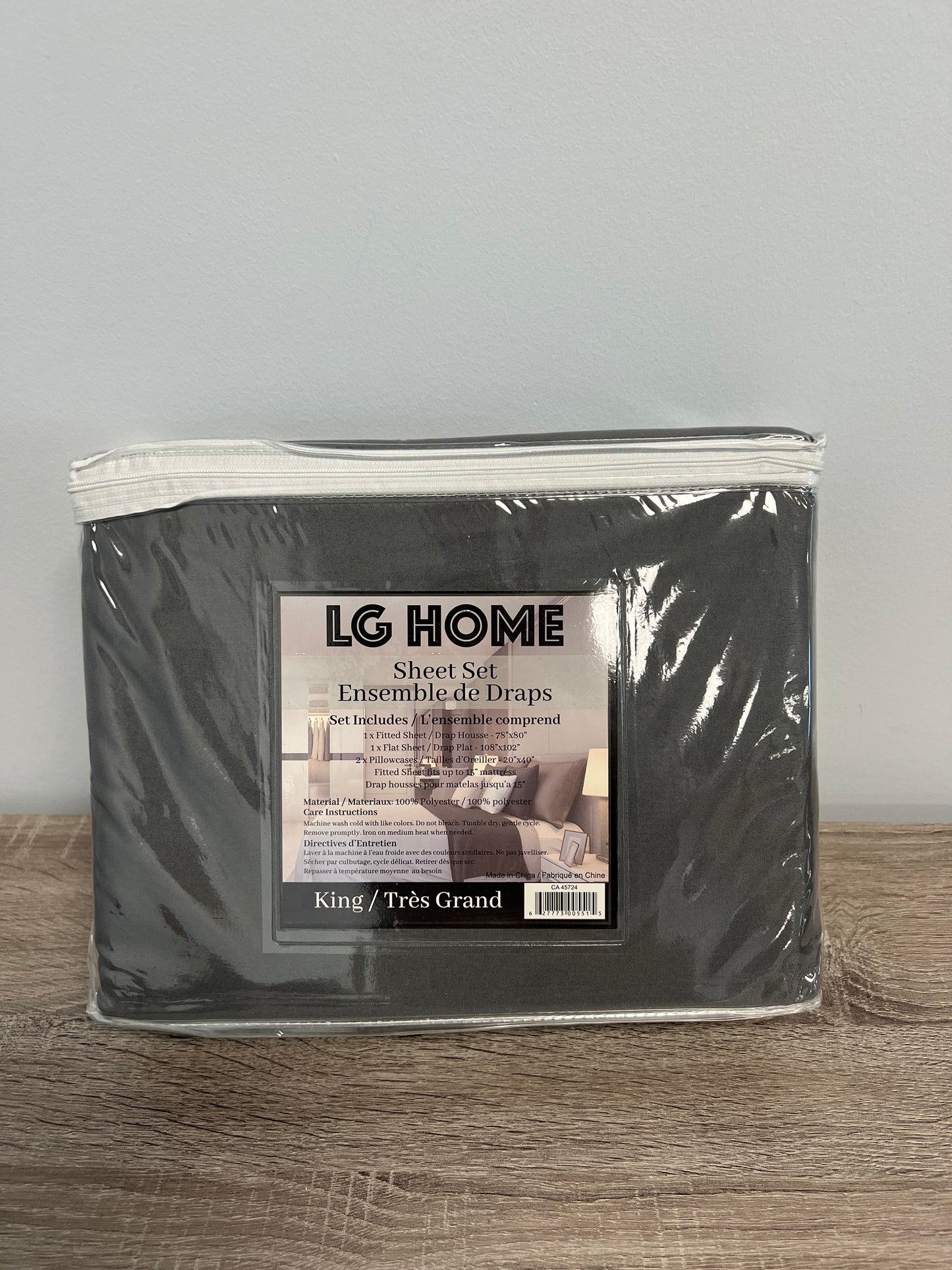 KING SIZE- (LG HOME DARK GREY)- 4 PC. SHEET SET