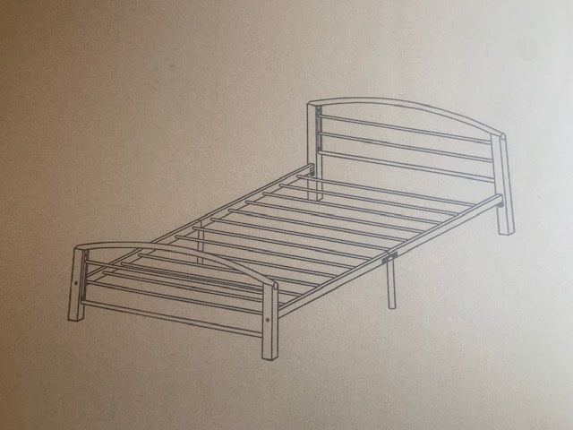 TWIN (SINGLE) SIZE- (127 SILVER)- METAL- BED FRAME- WITH SLATTED PLATFORM