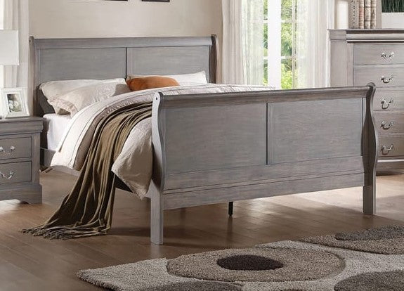 DOUBLE (FULL) SIZE- (LP GREY TI- 1)- WOOD BED FRAME- (BOX SPRING REQUIRED)