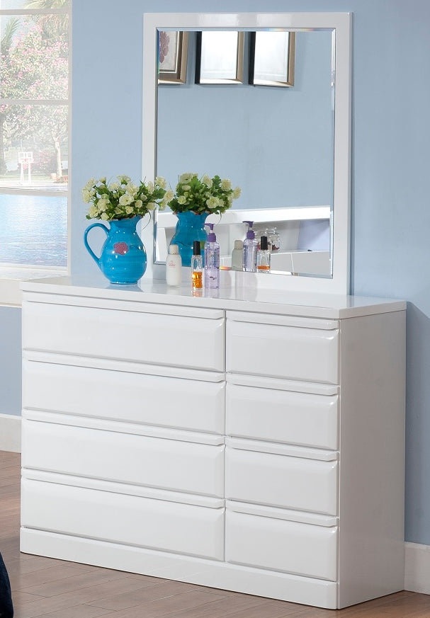 (NORTH WHITE- 6)- WOOD- DRESSER + MIRROR