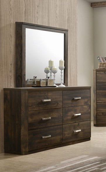 (TI- OLIVIA WALNUT- 6)- WOOD DRESSER + MIRROR