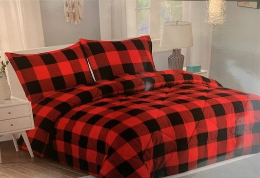 QUEEN SIZE- (PREMIER RED AND BLACK CHECKS)- 3 PC. COMFORTER SET
