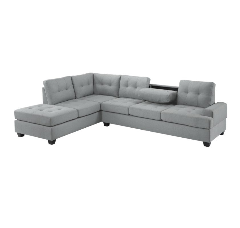 (9367 LIGHT GREY 2 PC.)- REVERSIBLE- FABRIC SECTIONAL SOFA- TEXT OR WHATSAPP 416 319 8851 FOR STOCK AVAILABILITY BEFORE PAYING