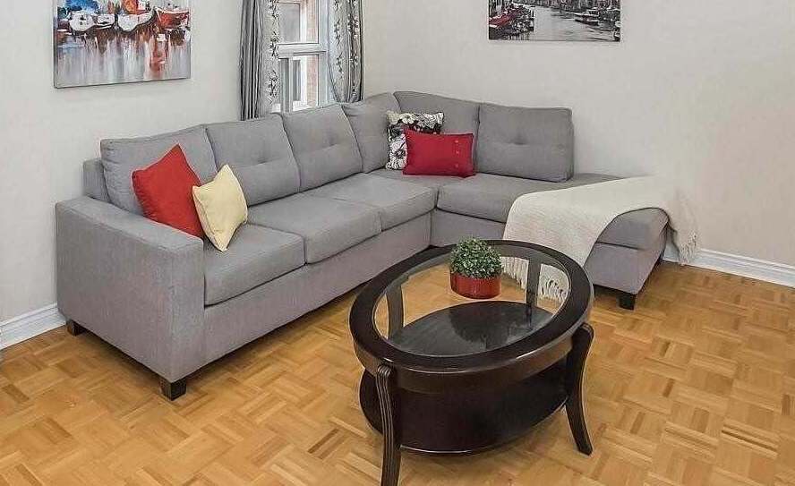 (817 PILLOW TOP GREY RHF)- FABRIC- CANADIAN MADE SECTIONAL SOFA- (DELIVERY AFTER 3 WEEKS)