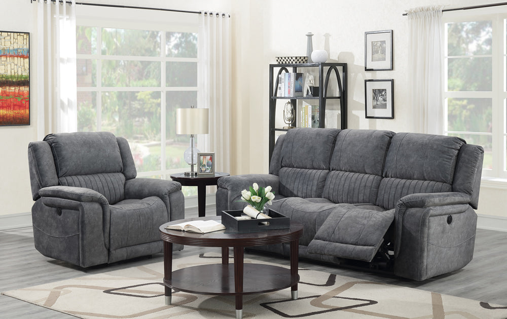 (WASHINGTON GREY SLC)- FABRIC- POWER RECLINER SOFA SET- TEXT OR WHATSAPP 416 319 8851 FOR STOCK AVAILABILITY BEFORE PAYING