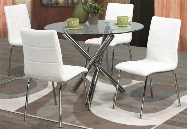 (811 WESTON- 1761 WHITE- 5)- 39" ROUND- GLASS DINING TABLE- WITH 4 CHAIRS