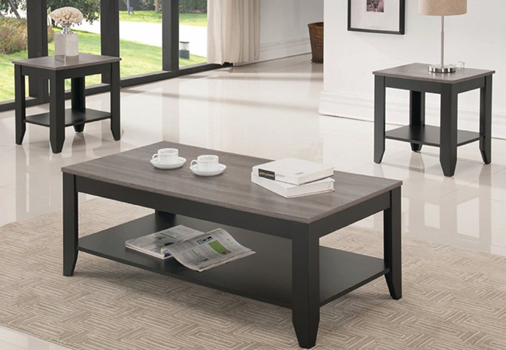 (2027 ESPRESSO)- WOOD COFFEE TABLE- WITH 2 SIDE TABLES