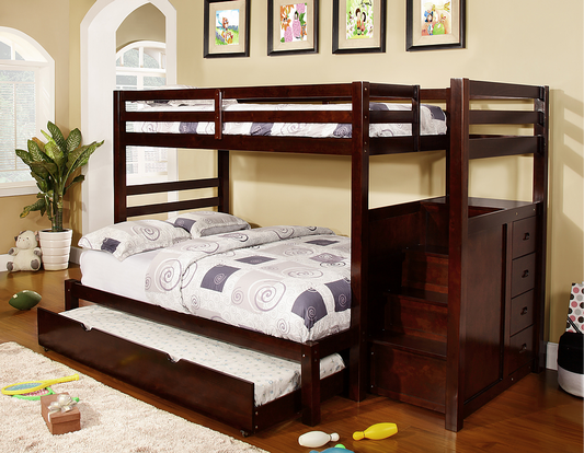 TWIN/ DOUBLE- (119 ESPRESSO)- WOOD- BUNK BED- WITHOUT TRUNDLE