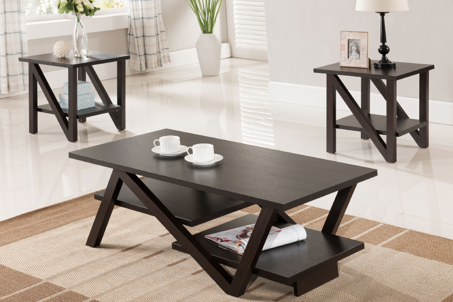 (3500 ESPRESSO) - WOOD COFFEE TABLE - WITH 2 SIDE TABLES