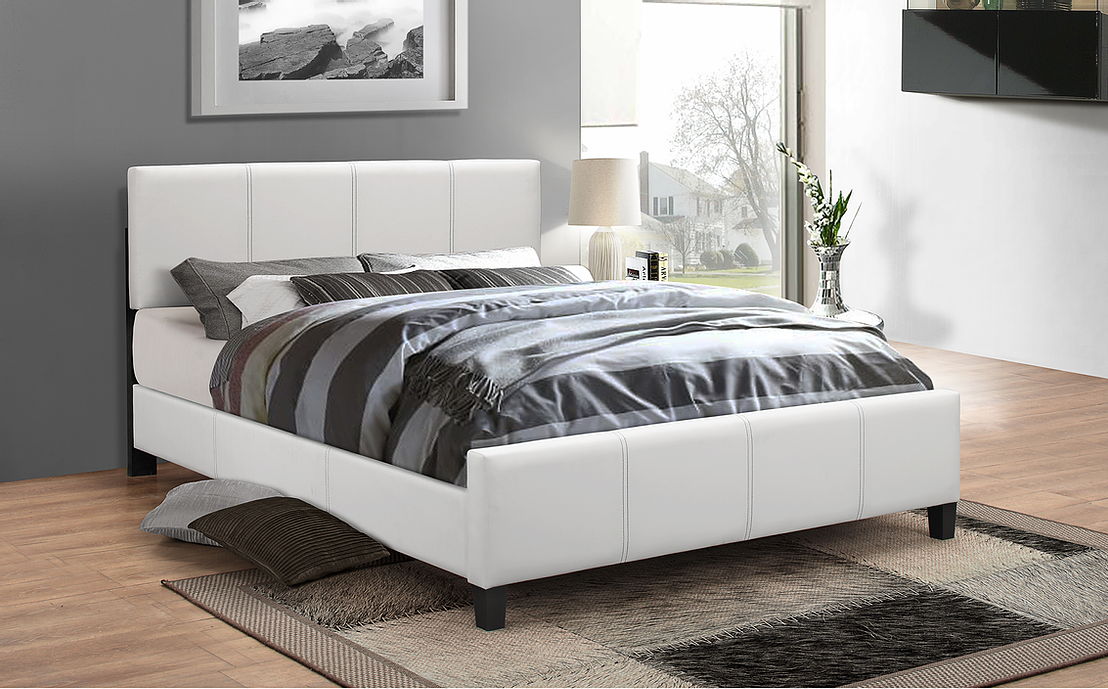 TWIN (SINGLE) SIZE- (174 WHITE)- LEATHER BED FRAME- WITH SLATS