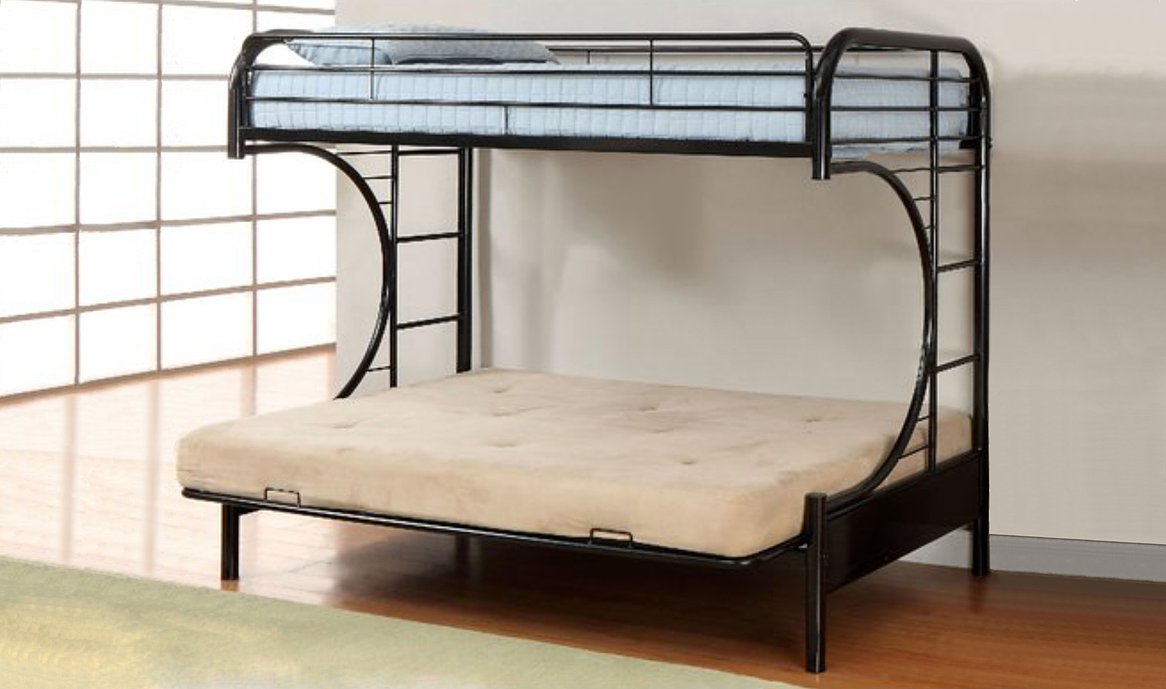 TWIN/ DOUBLE - (230 BLACK) - C SHAPE FUTON - METAL BUNK BED- (MATTRESSES SOLD SEPARATELY)