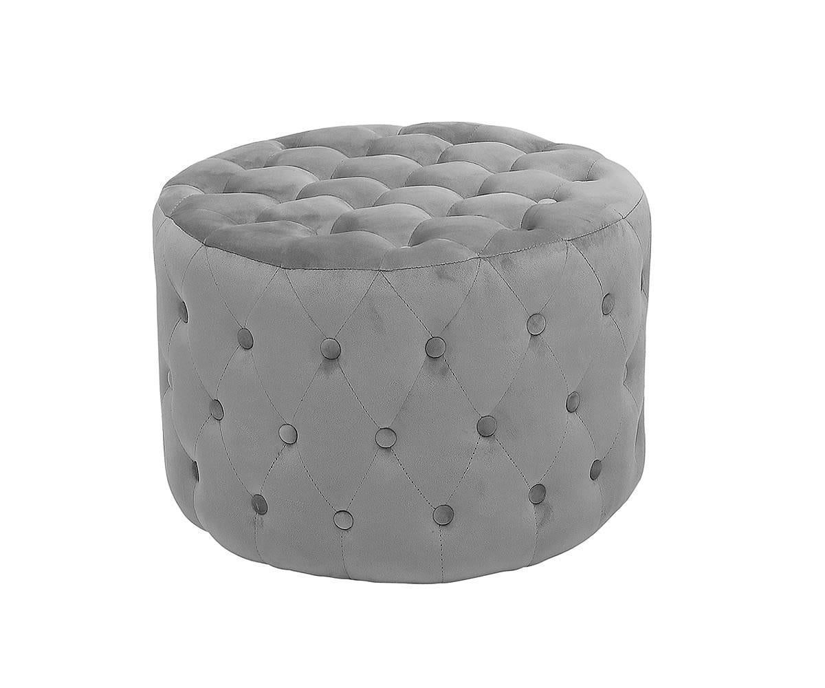 (DEAN GREY )- VELVET FABRIC- BUTTON TUFTED- ROUND- OTTOMAN
