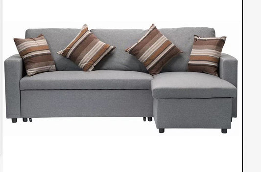 (BO ROY GREY)- REVERSIBLE- FABRIC SECTIONAL SOFA- WITH PULL OUT BED