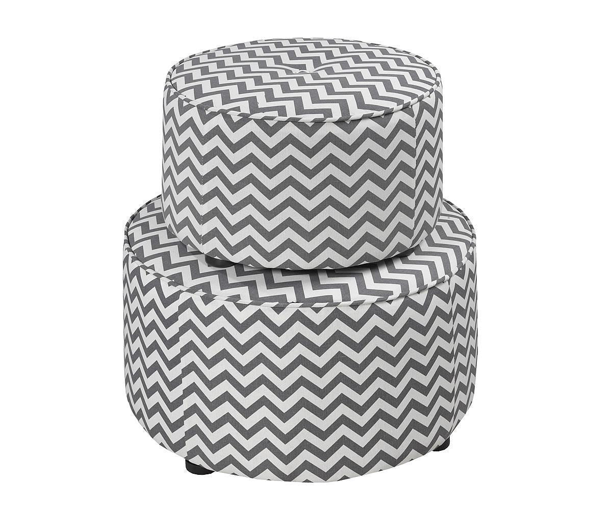 (TEGAN GREY 2 PACK)- FABRIC- ROUND- OTTOMAN