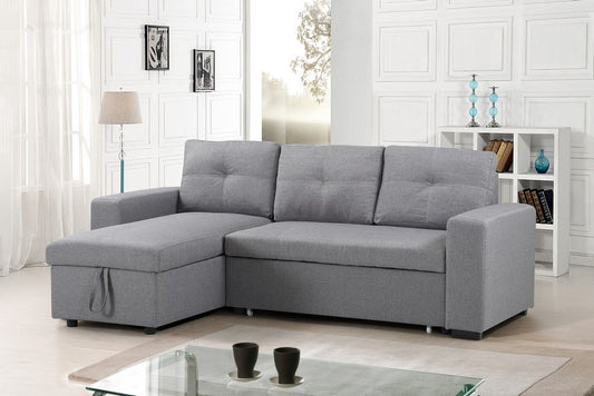 (9031 GREY)- REVERSIBLE- FABRIC SECTIONAL SOFA WITH PULL OUT BED