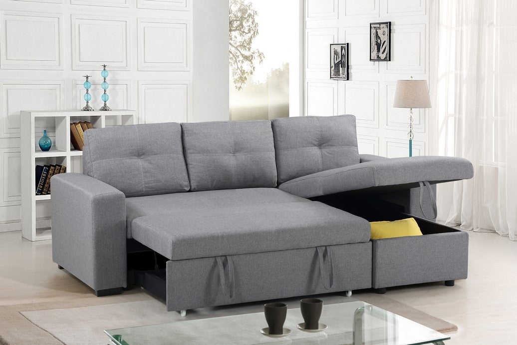 (9031 GREY)- REVERSIBLE- FABRIC SECTIONAL SOFA WITH PULL OUT BED