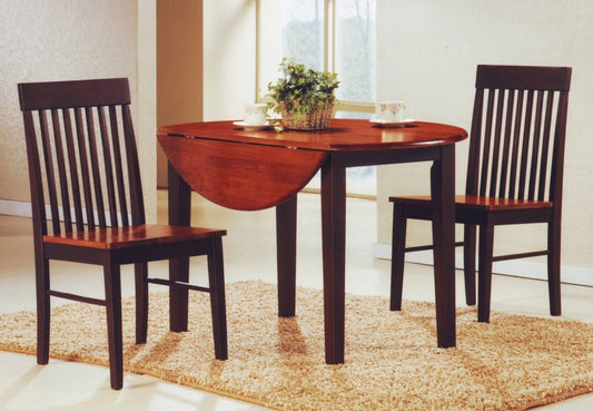 (1012 BROWN- 3)- 39" ROUND- DROP LEAVES WOOD DINING TABLE- WITH 2 CHAIRS