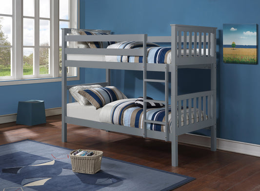 TWIN/ TWIN- (101 GREY)- WOOD BUNK BED- WITH SLATS