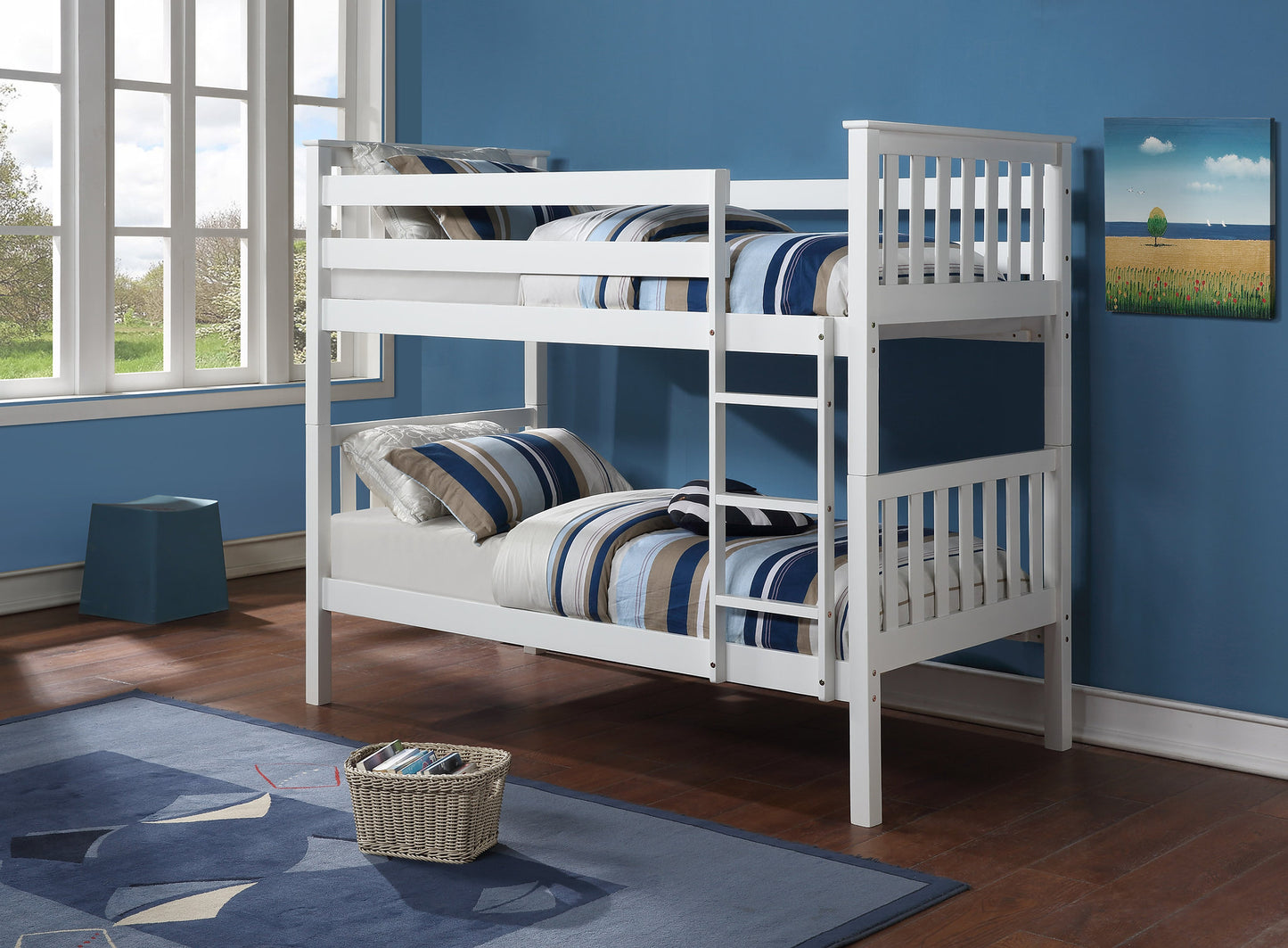 TWIN/ TWIN- (101 WHITE)- WOOD BUNK BED- WITH SLATS