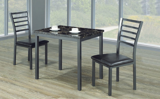 (1211 black- 3)- 32" LONG- MARBLE LOOK DINING TABLE- WITH 2 CHAIRS