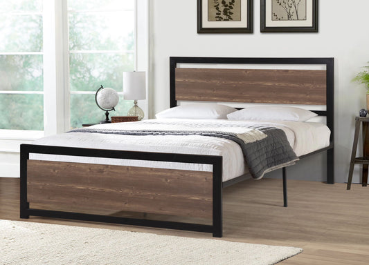 QUEEN SIZE- (1242 BROWN)- METAL BED FRAME- WITH SLATTED PLATFORM