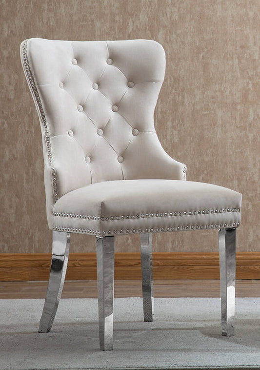 (1263 CREAM- 2 PACK)- VELVET FABRIC DINING CHAIRS