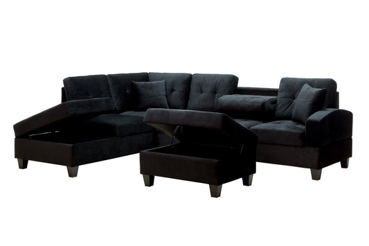 (AM 1311 BLACK LHF)- FABRIC SECTIONAL SOFA- WITH STORAGE OTTOMAN