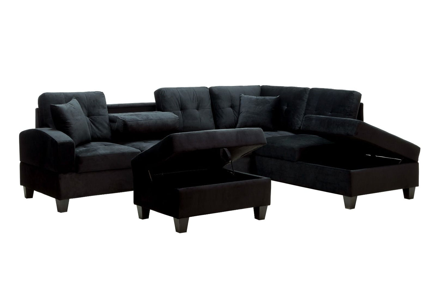 (AM 1311 BLACK RHF)- FABRIC SECTIONAL SOFA- WITH STORAGE OTTOMAN